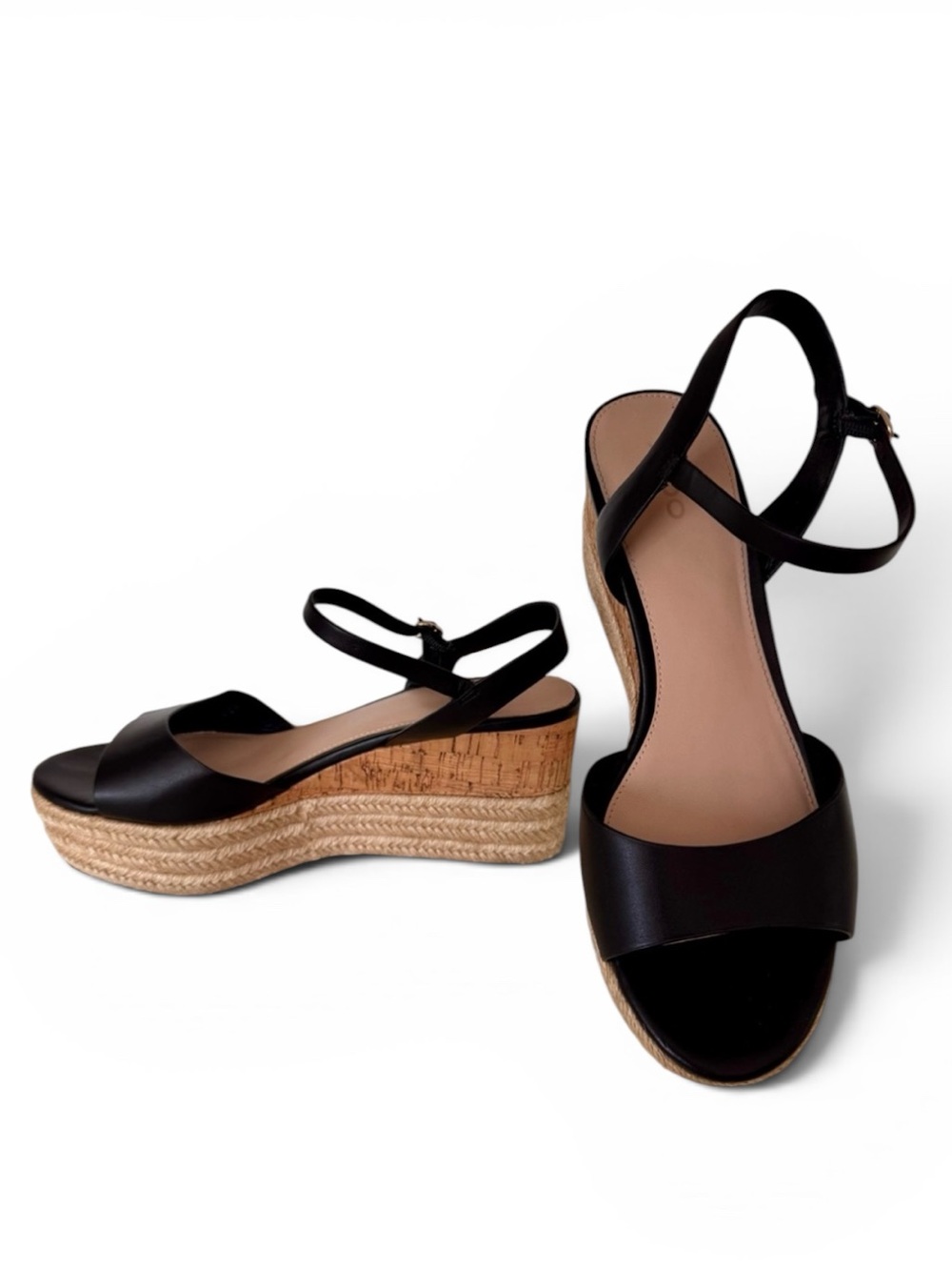 Aldo Black Espadrille Wedge Sandals Cork Platform Ankle Strap Sz 9